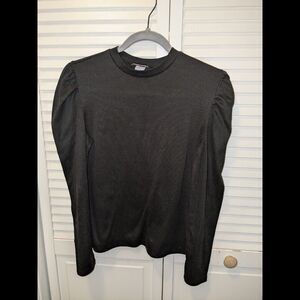 Vintage 90s Black Ribbed Wearever long puff sleeve top L Whimseygoth